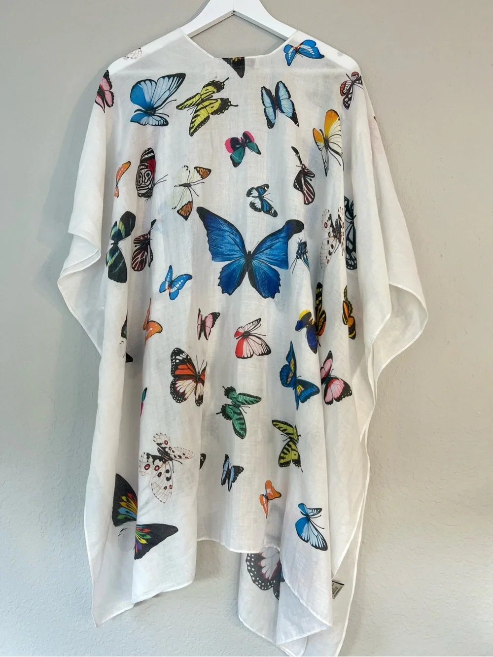 Butterfly Print Whimsi Cotton Kimono Cover Up White Sheer Beach  Fairycore OS